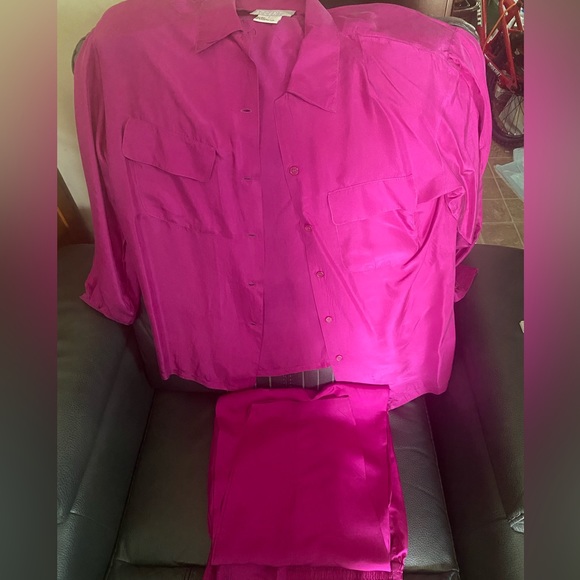 ACCENT 2PC 100% Silk Button Down Long Sleeve Shirt and Zip-Up Button pants - Picture 7 of 12